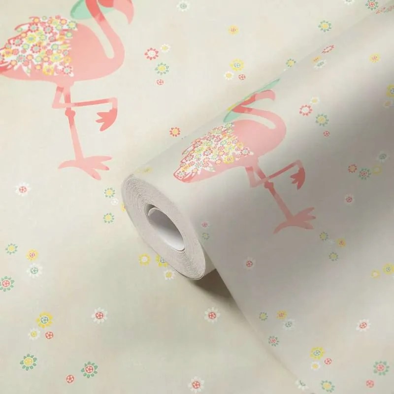 Papír fali tapéta flizelin pasztell flamingók gyerekeknek As 10m