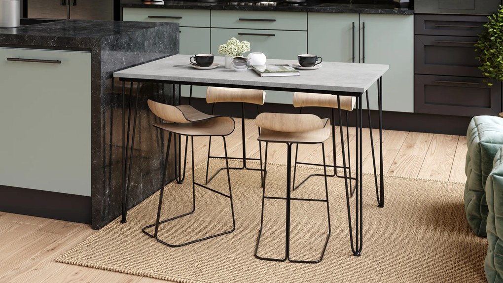 Mazzoni HAIRPIN S-120 Beton Világos Atelier - LOFT STÍLUSÚ ASZTAL KONYHÁBA/ÉTKEZŐBE/NAPPALIBA