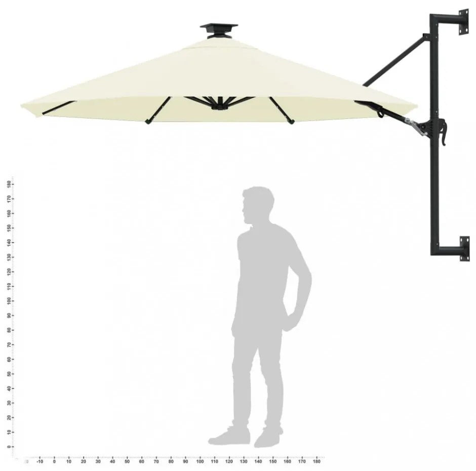homokszínű fali napernyő LED-ekkel és fémrúddal 300 cm