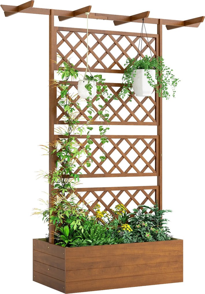 Outsunny fenyő emelt virágláda léckerettel és tetővel, futónövényeknek, erkélyre és kertbe, 160 × 55 × 183 cm — narancssárga | Aosom