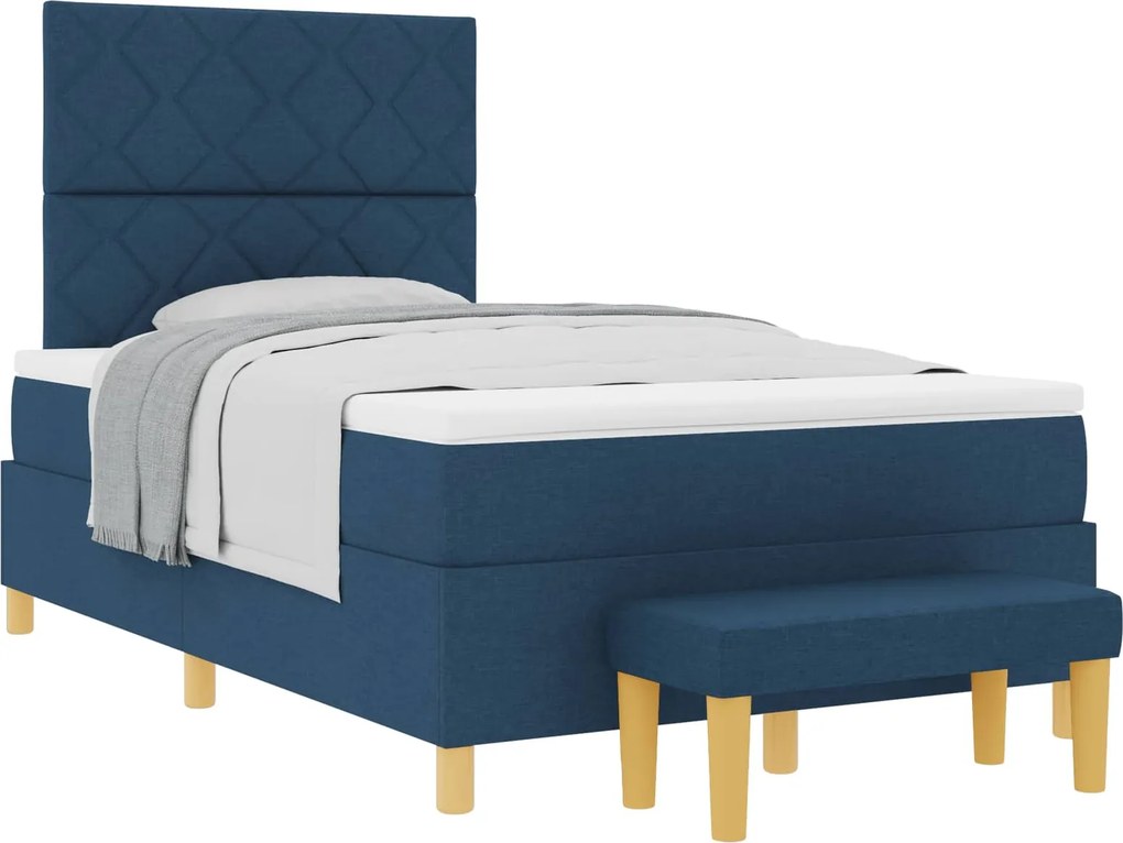 vidaXL Boxrugós ágy matracmal fejtámlával Kék 120 x 200 cm szövet