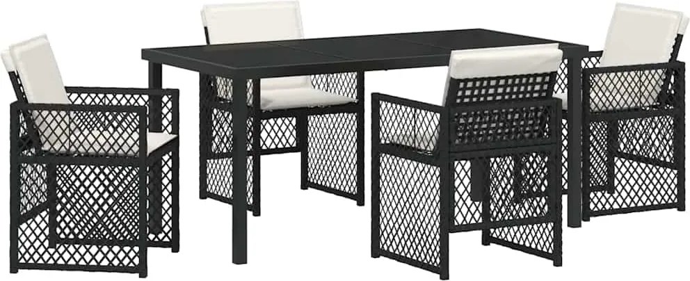 vidaXL Kert étkező szett 5 pcs Fekete polirattan