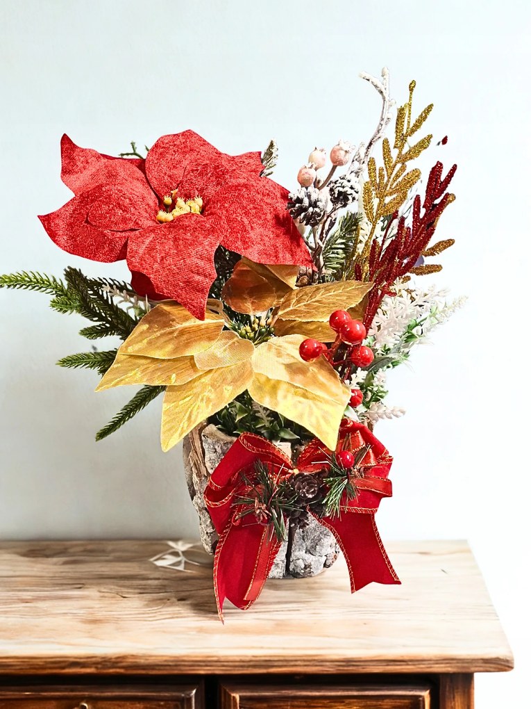 Karácsonyi dísz virágok mesterséges kompozíció betlehemi csillag Stanela