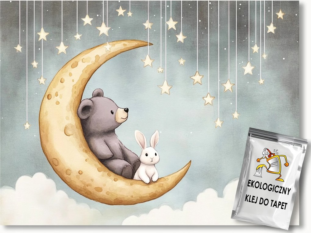 Fotótapéta Flizelina Éjszaka Hold Csillagok Mackó Nyúl 254x184 ragasztó