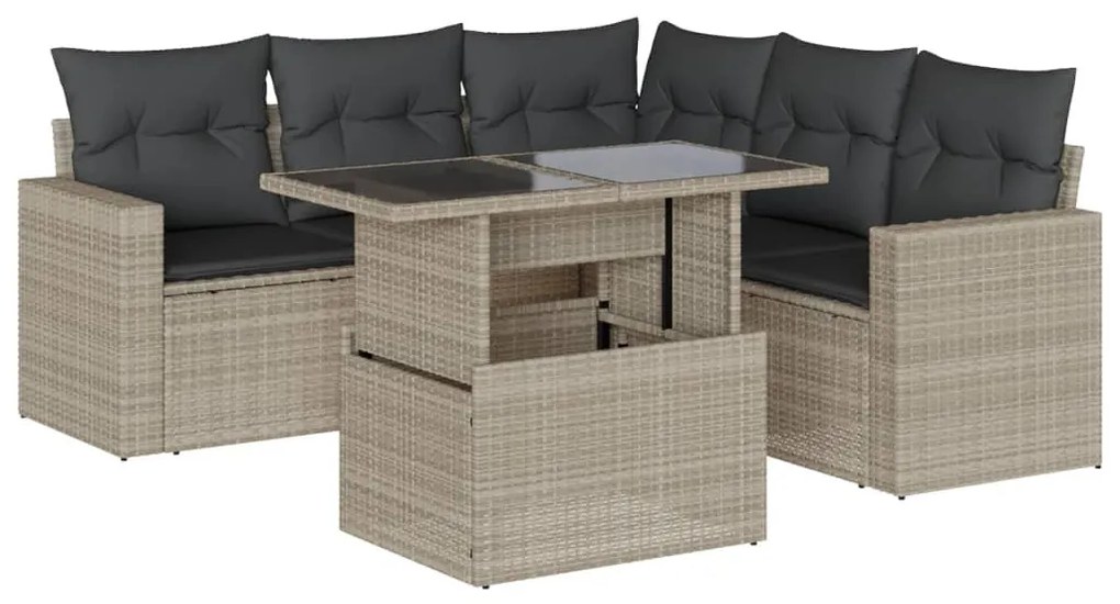 6 részes világosszürke polyrattan kerti ülőgarnitúra párnákkal