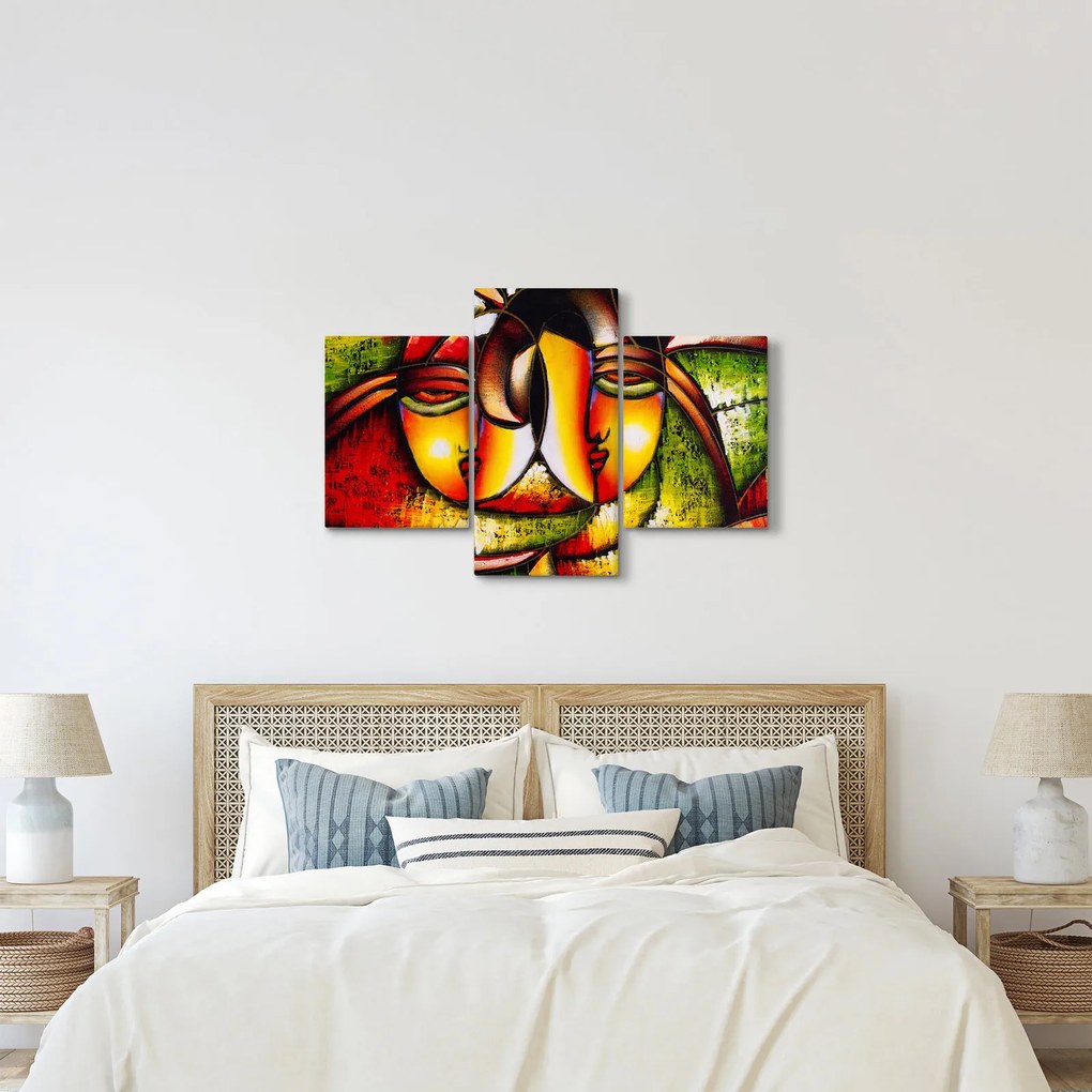 Kép - olajfestmény, absztrakt arcok (90x60 cm)