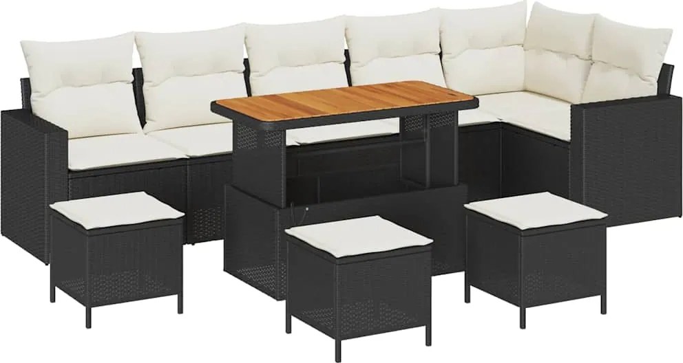 vidaXL Kerti Kanapé Szett párnával 12 pcs Fekete és Krém polirattan