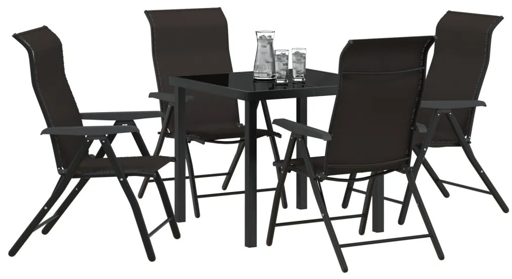 5 darabos kerti étkező szett Fekete Poly Rattan