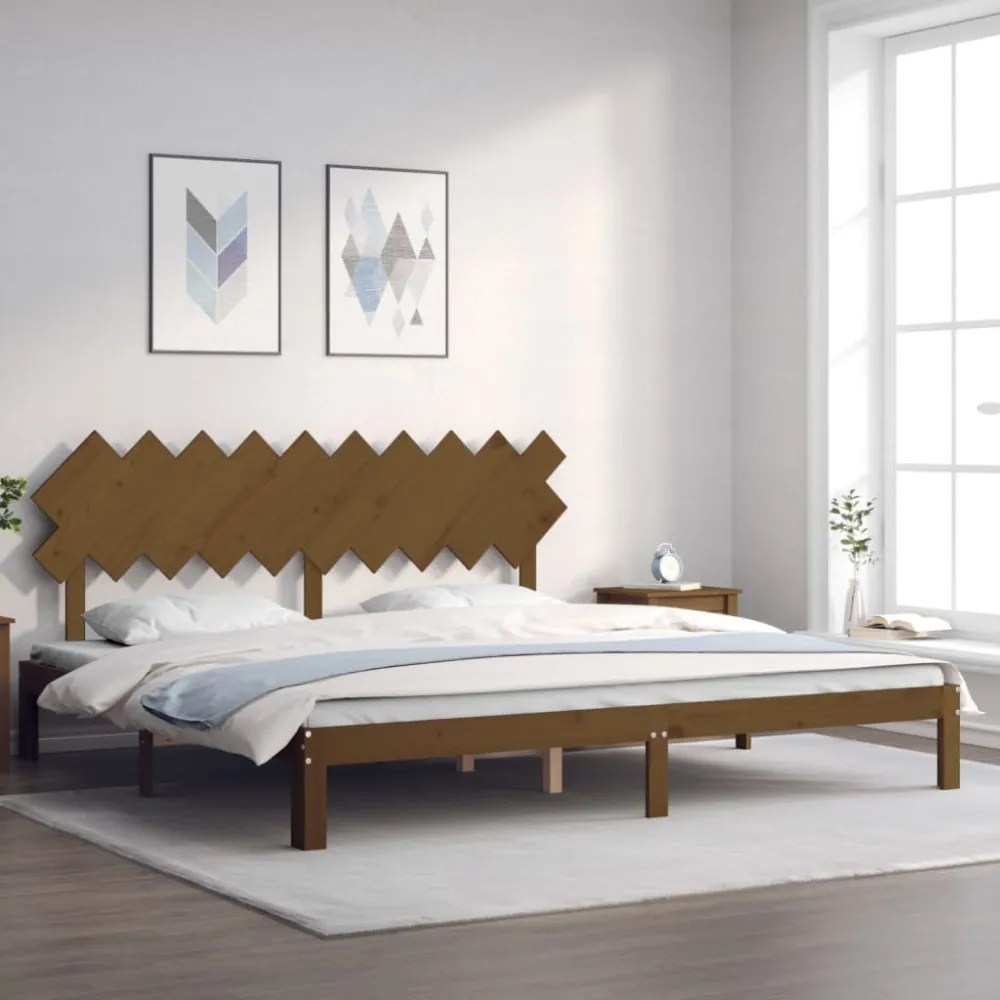 mézbarna tömör fa ágykeret fejtámlával 200 x 200 cm