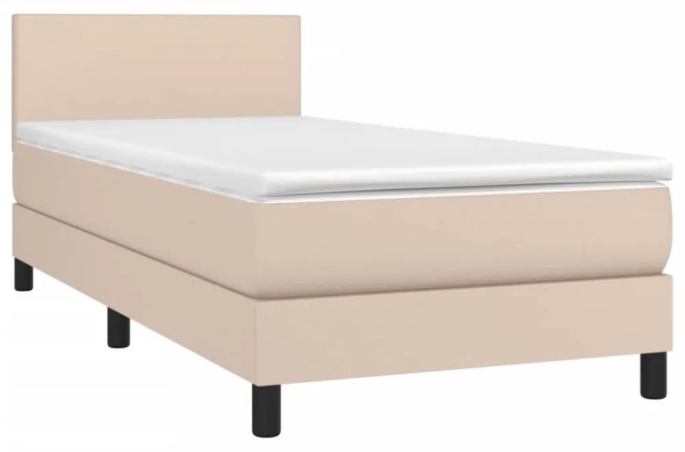 cappuccino színű műbőr rugós ágy matraccal és LED-del 90x200 cm
