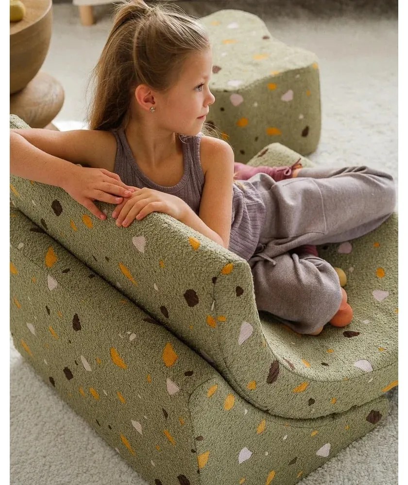 Zöld buklé-zsenília gyerek fotel Terrazzo Moon – Wigiwama