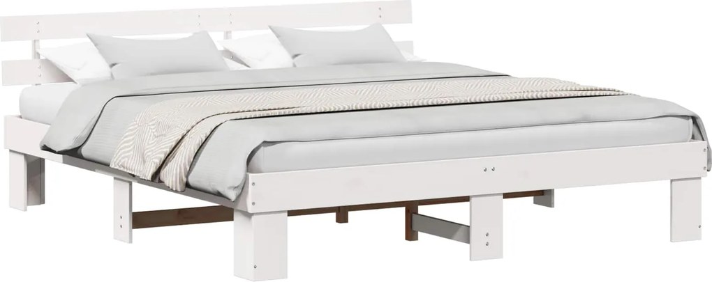 vidaXL Ágykeret fejtámlával Fehér 200 x 200 cm Tömör fenyőfa