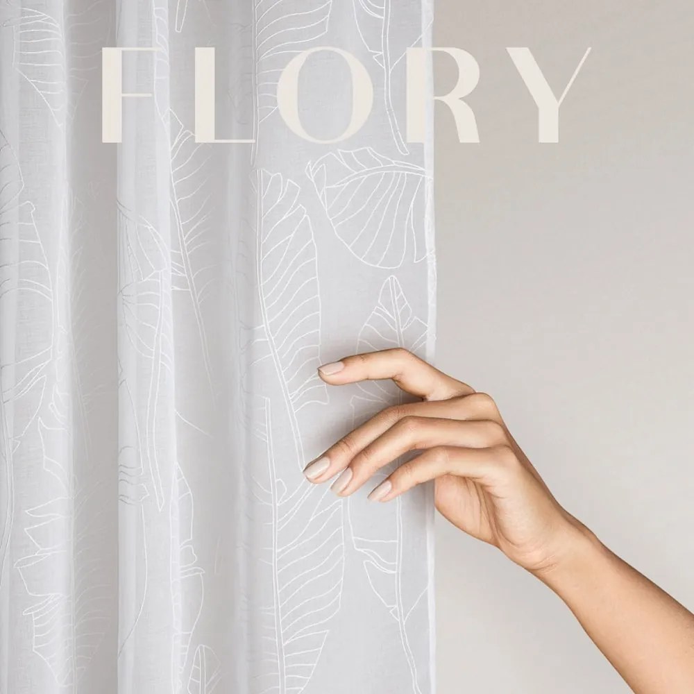 Flory Fehér levélmintás függöny 140 x 280 cm
