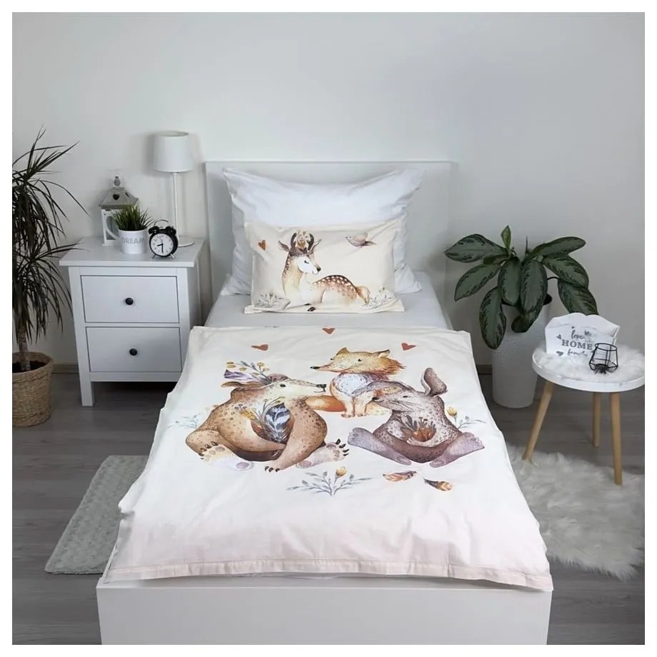 Bézs pamut gyerek ágyneműhuzat babaágyhoz 100x135 cm Animals "Woodland" – Jerry Fabrics