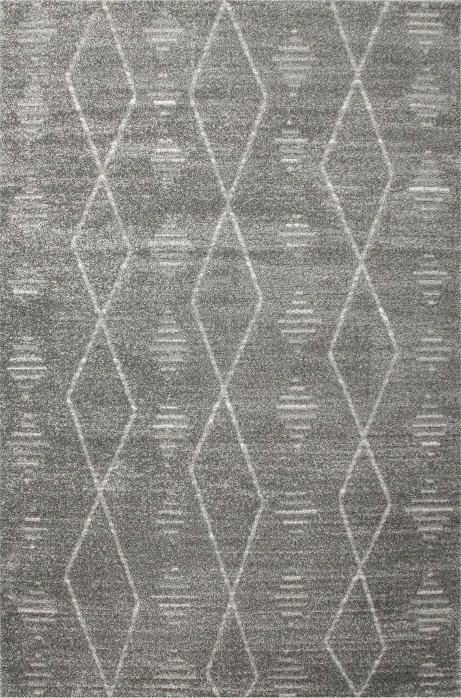 140x190 cm Loris Vonalas Szőnyeg Rombusz Etno Szürke Krémszínű Puha Gyapjú