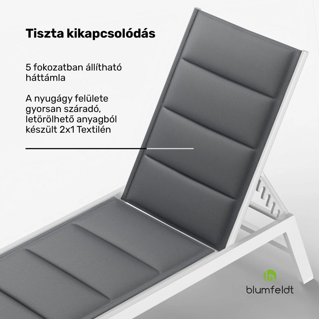 Blumfeldt Renazzo Lounge napozóágy, 120 kg teherbírás, 5 fokozat, vízlepergető