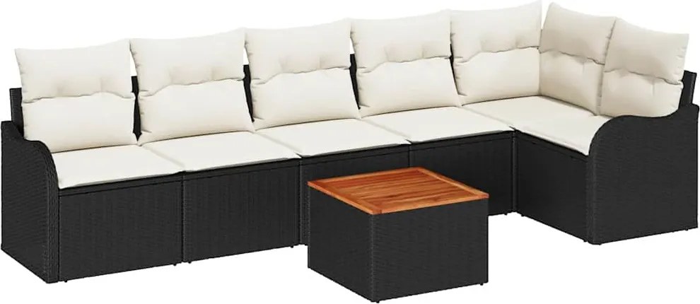 vidaXL Kerti Kanapé Szett párnával 7 pcs Fekete polirattan