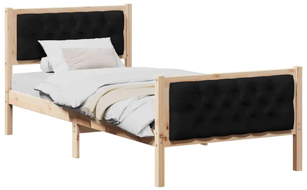 Ágykeret fejtámlával Fekete 90 x 200 cm Tömör fenyőfa