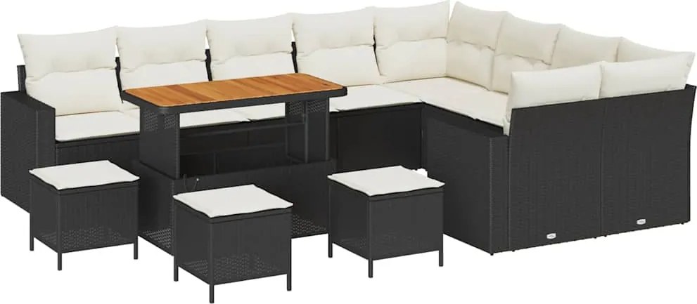 vidaXL Kerti Kanapé Szett 13 pcs Fekete polirattan