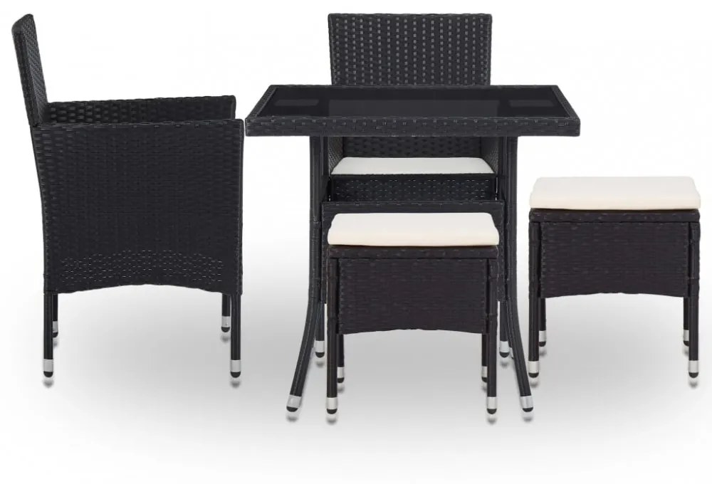 5 részes fekete polyrattan és üveg kültéri étkezőgarnitúra