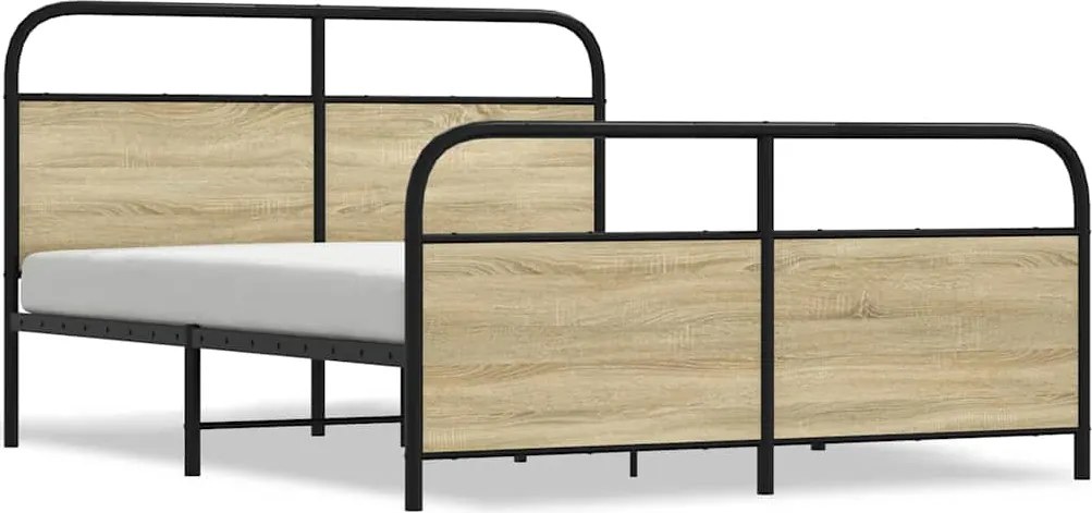 vidaXL sonoma tölgyszínű fém ágykeret matrac nélkül 160 x 200 cm