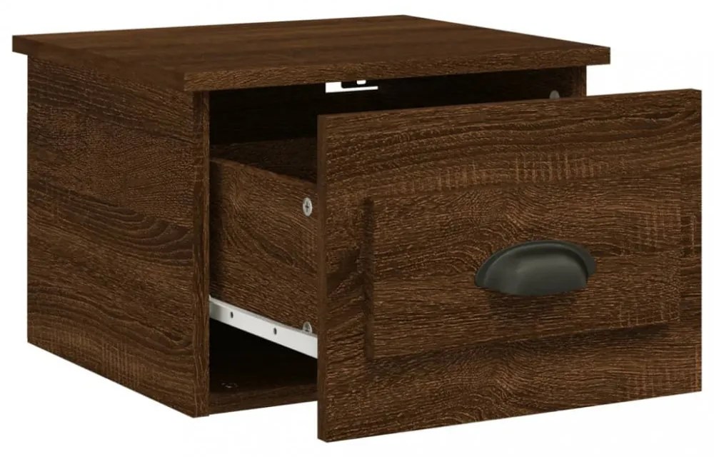 2db barna tölgyszínű falra szerelhető éjjeliszekrény 41,5x36x28