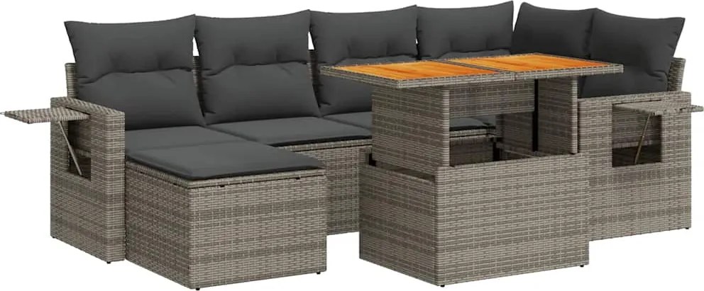 vidaXL 7 részes szürke polyrattan kerti ülőgarnitúra párnákkal