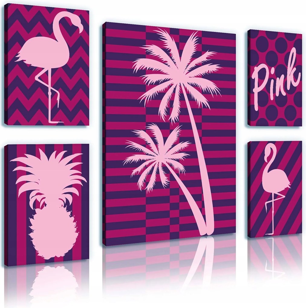 Vászonkép 96x70 Rózsaszín flamingó pálma ananász trópusok nyár absztrakt grafika