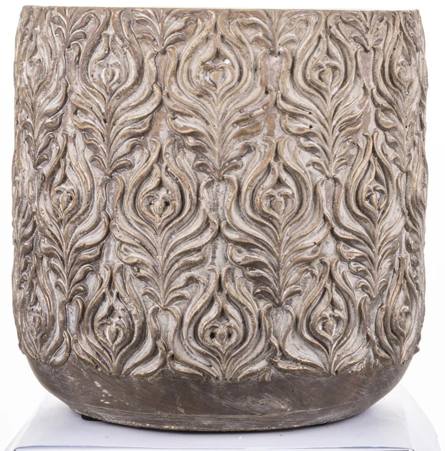 Copper design kerek aranybarna cement virágtartó kaspó dombormintával 21x21x21cm
