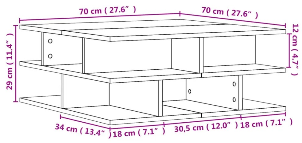 fekete szerelt fa dohányzóasztal 70x70x29 cm