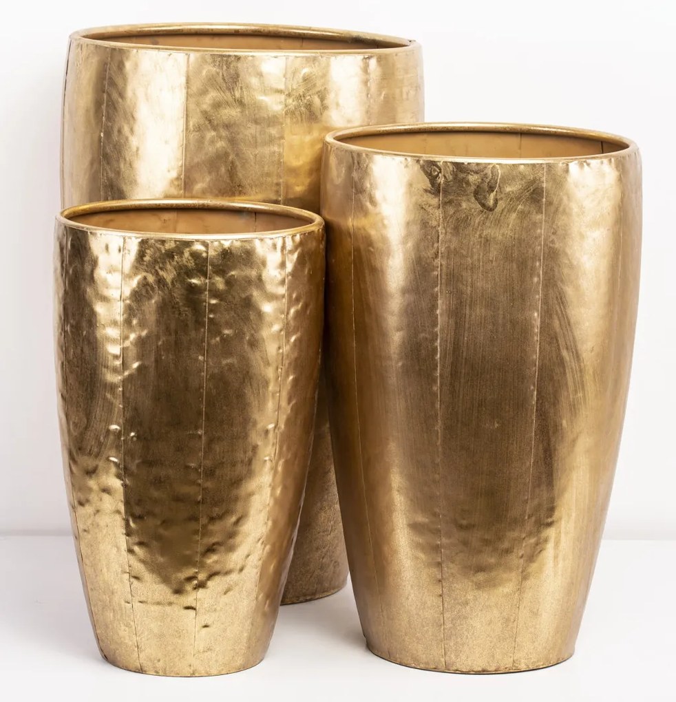 Kaspó 3 db-os szett, arany fém 97149 62x39.5x39.5 54.5x34x34 46.5x28.5x28.5cm