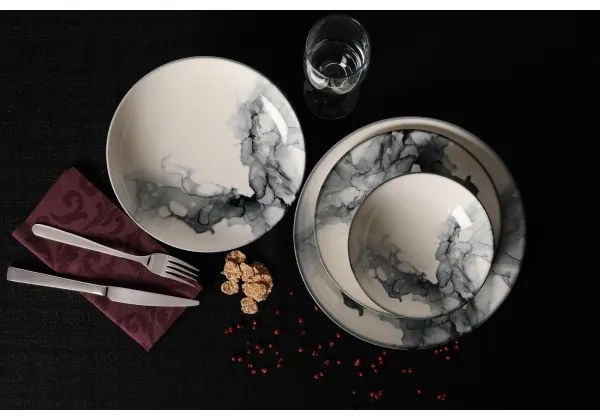 24 részes étkészlet fehér/fekete/porcelán