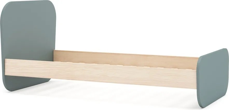 Szürkészöld gyerekágy ágyráccsal, borovi fenyő dekorral 90x190 cm Esteban – Marckeric