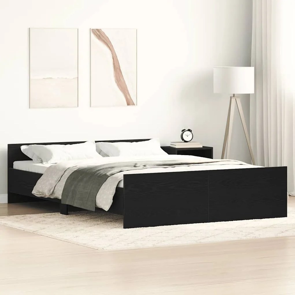 fekete tölgy színű szerelt fa ágykeret matrac nélkül 140x200 cm