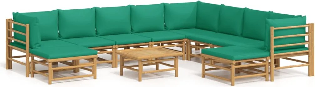vidaXL 11 részes bambusz kerti ülőgarnitúra zöld párnákkal