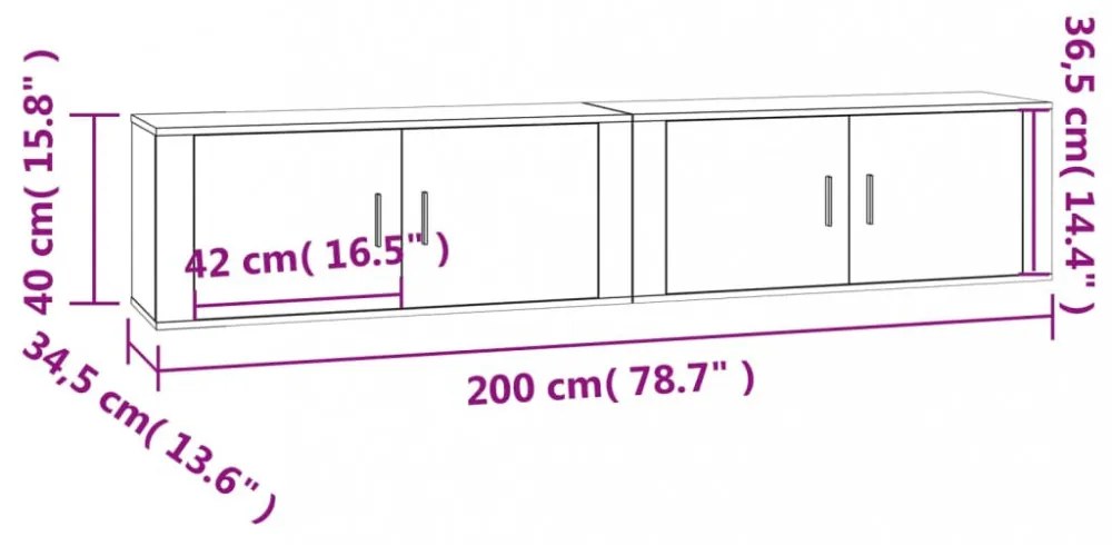 2 db sonoma tölgy színű fali TV-szekrény 100 x 34,5 x 40 cm