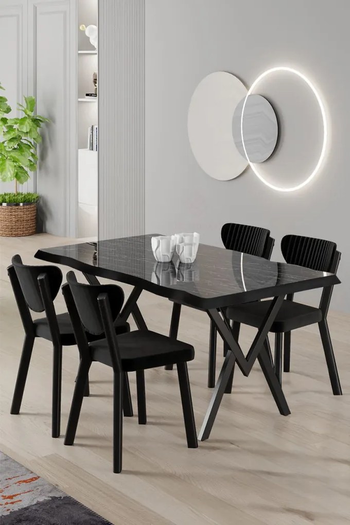 Akort étkezőgarnitúra, fekete márvány-fekete, 130 cm