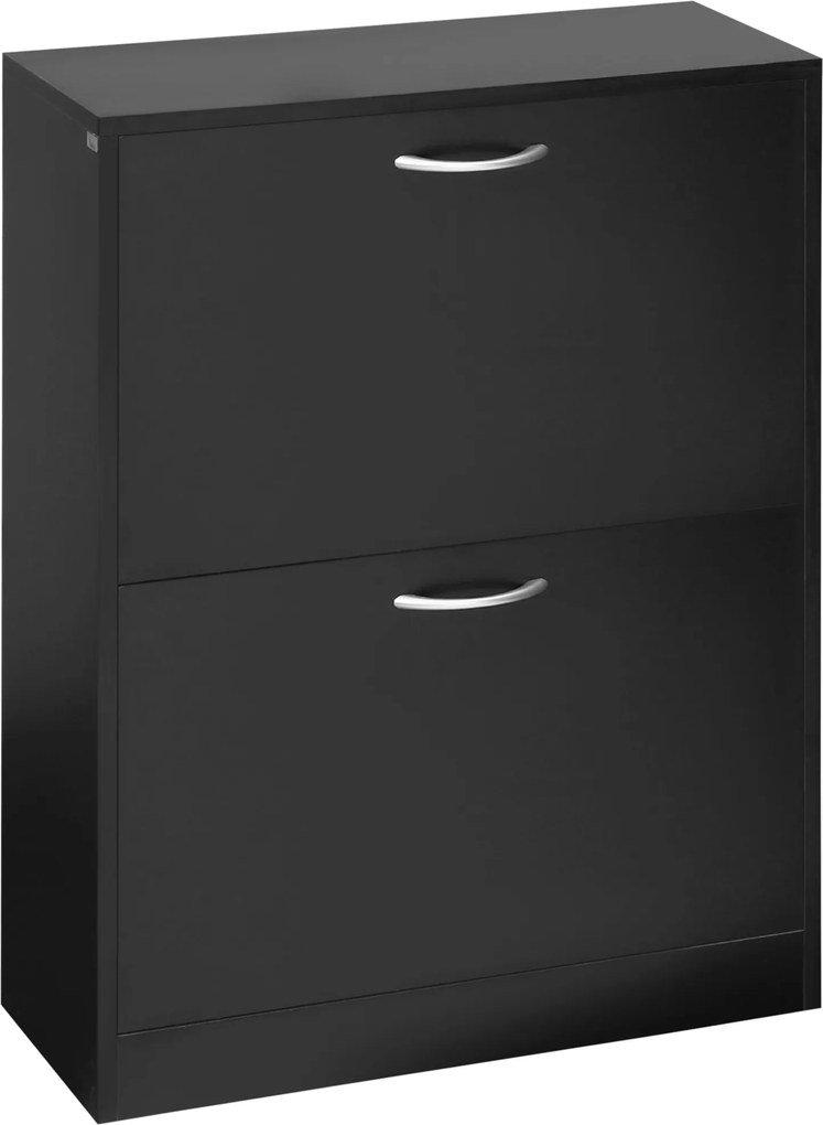 HOMCOM Modern Cipőtároló Szekrény Előtérbe, Keskeny Folyosóra, 2 Fiókkal és Állítható Polcokkal, 60x24x80 cm Fekete | Aosom
