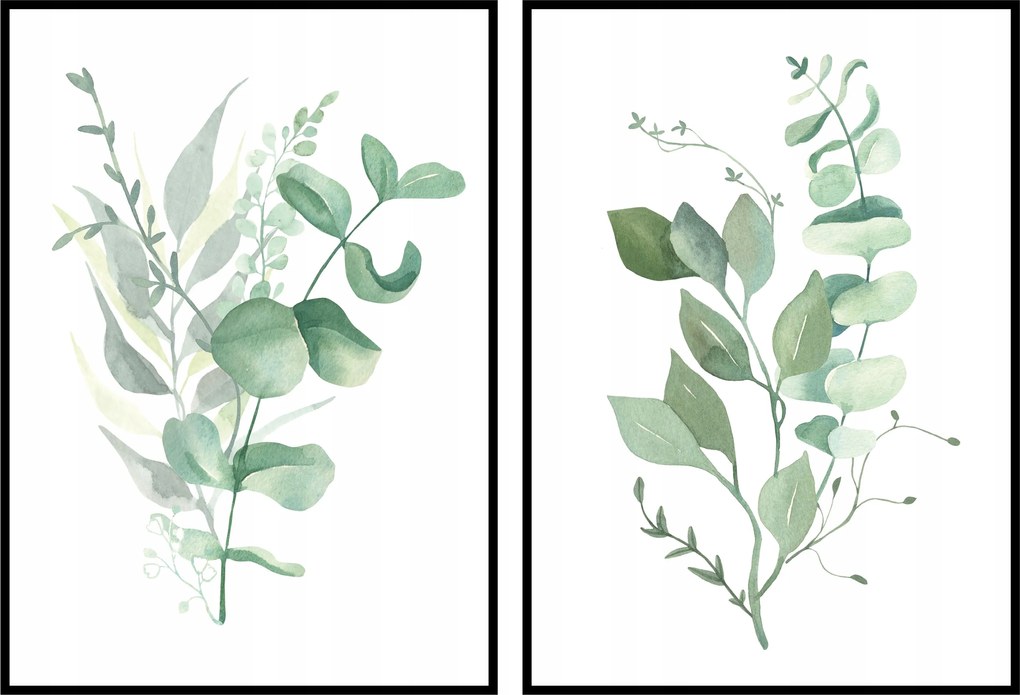 Botanika grafika 2db 40x50cm levelek zöld diptichon poszter lakásba