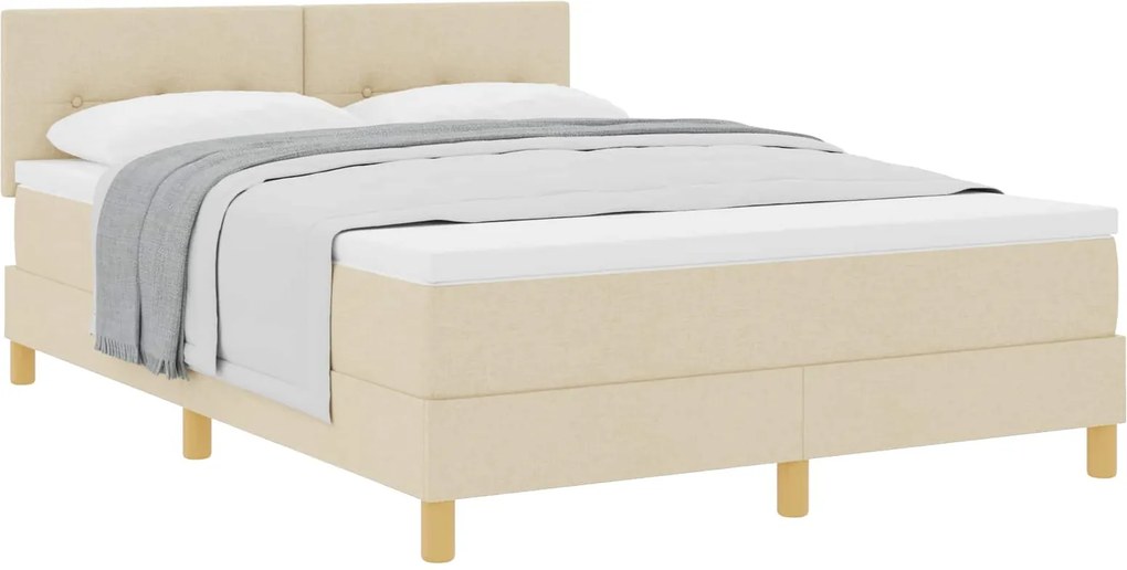 vidaXL Boxrugós ágy matracmal fejtámlával Krém 140 x 200 cm szövet