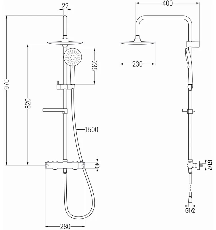 Mexen KX33 zuhanygarnitúra Kai termosztatikus csapteleppel, fekete, 771503391-70