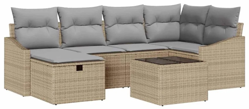 Kerti Kanapé Szett 7 pcs Bézs 55 x 62 x 69 cm Poli rattan