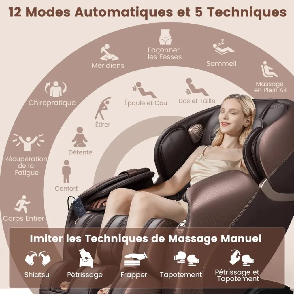 Premium Elektromos Shiatsu masszázsfotel, „Zero Gravity” funkcióval, barna