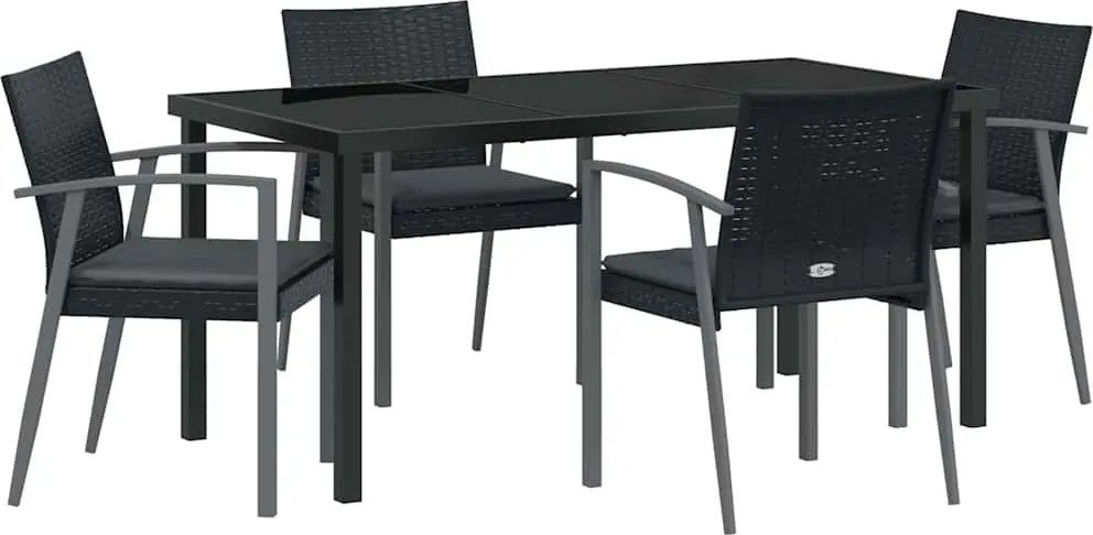 vidaXL Kert étkező szett 5 pcs Fekete és Szürke PE Rattan