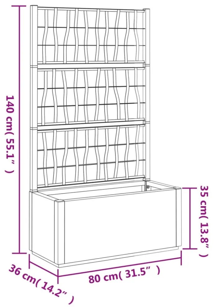 sötétszürke PP rácsos kerti ültetőláda 80 x 36 x 140 cm
