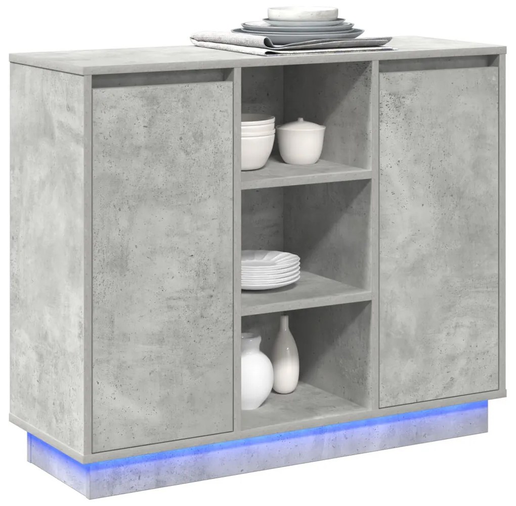 LED-es oldalszekrény Beton szürke 90x32x75 cm Szerelt fa