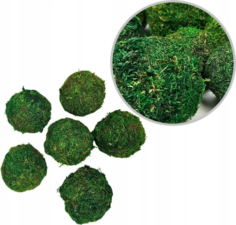 Dekoratív műmoha gömbök 8 cm átmérővel, 6 db/csomag