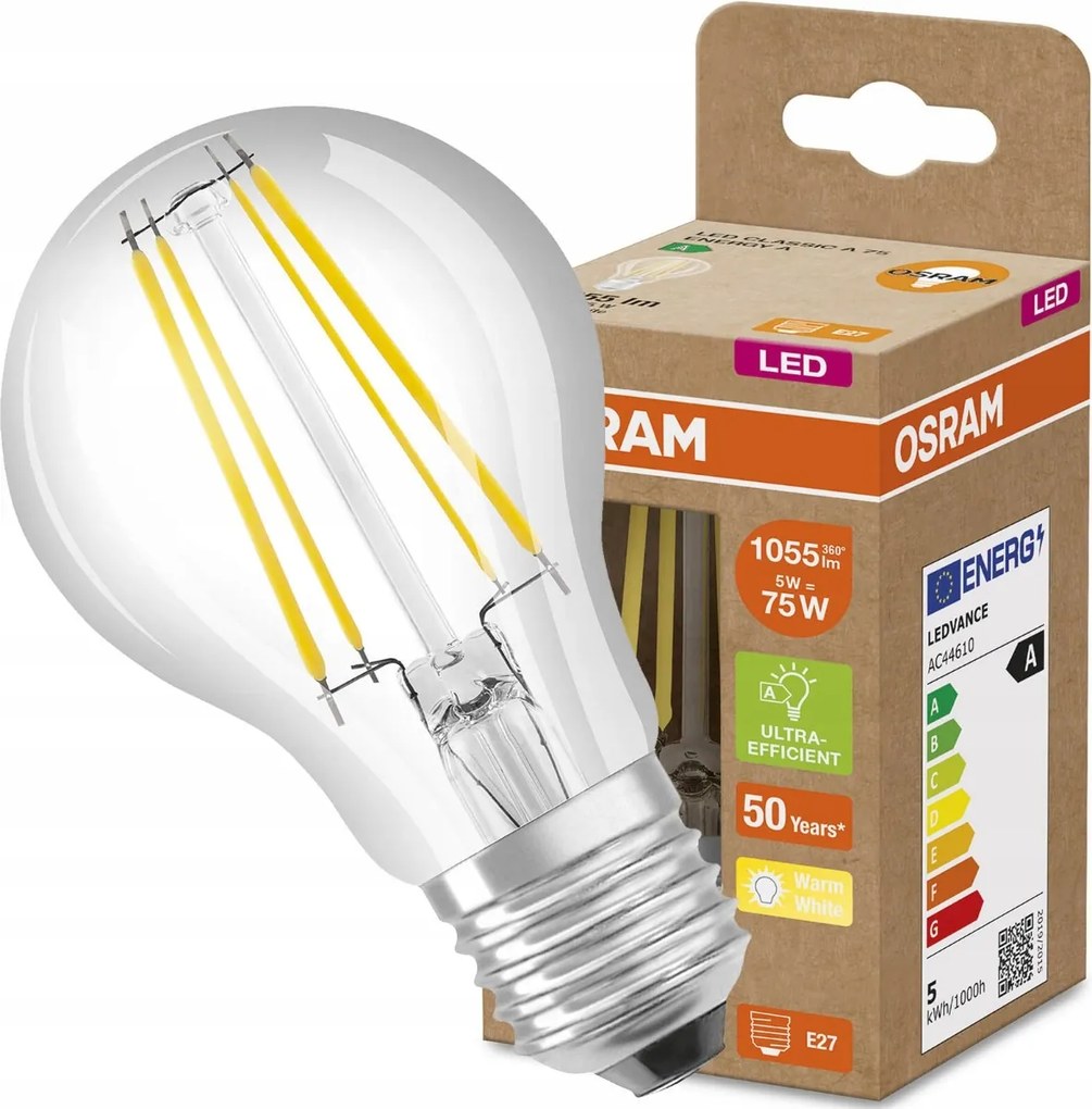 Led izzó A60 E27 5W 75W 3000K 211lm/W Osram