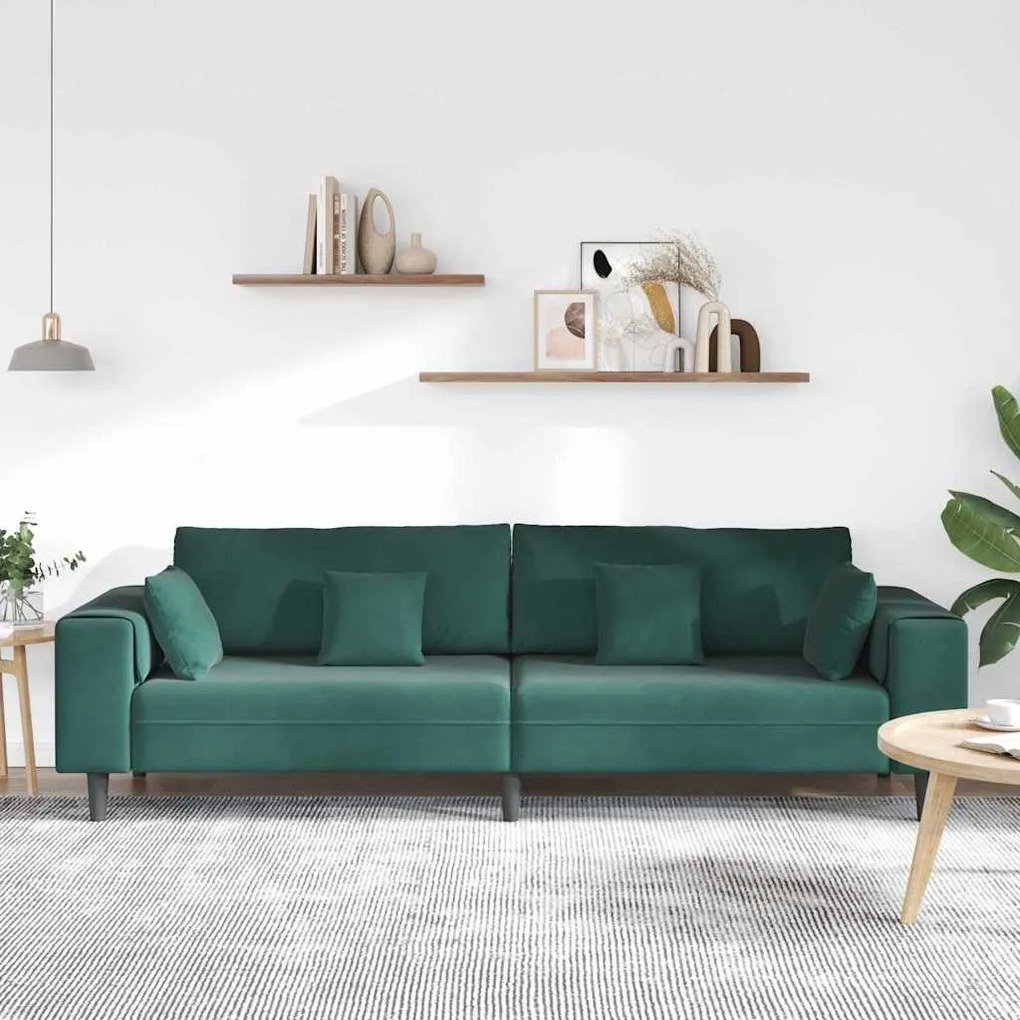 Bársony Kanapé párnával Sötétzöld 208 cm Bársony