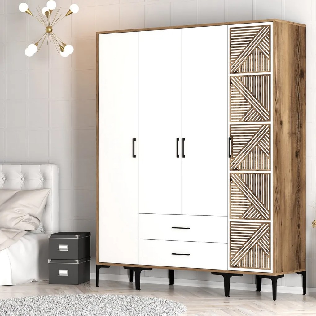 Kumsal gardróbszekrény, dió-fehér, 160 cm – TR845HCT5490